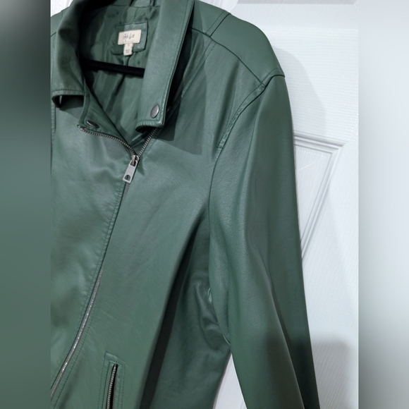 Style & Co Green Faux Leather Zip Pockets Moto Jacket in Size 2X - Picture 7 of 14